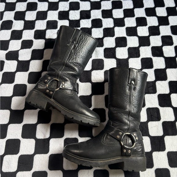 Harley-Davidson Shoes - Harley Davidson Black Leather Boots with Buckle Detail